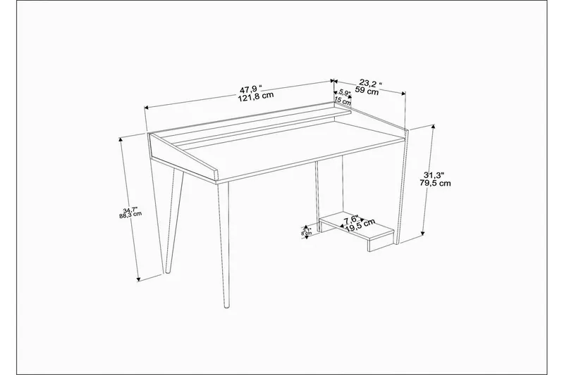 Andifli Skrivebord 59x88,3x121,8 cm med opbevaring - Hvid - Møbler - Borde - Kontorbord - Skrivebord