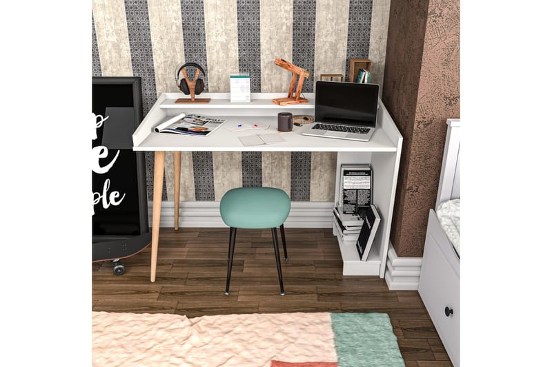 Andifli Skrivebord 59x88,3x121,8 cm med opbevaring - Hvid - Møbler - Borde - Kontorbord - Skrivebord