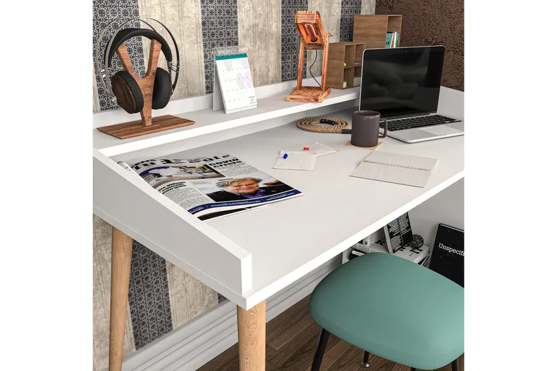 Andifli Skrivebord 59x88,3x121,8 cm med opbevaring - Hvid - Møbler - Borde - Kontorbord - Skrivebord