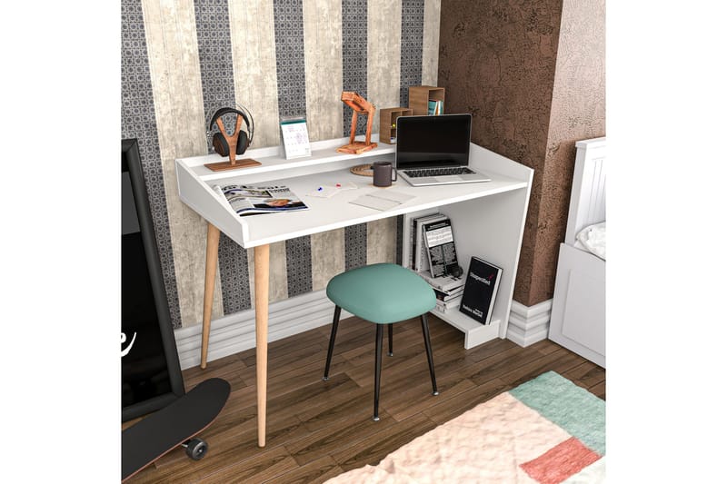 Andifli Skrivebord 59x88,3x121,8 cm med opbevaring - Hvid - Møbler - Borde - Kontorbord - Skrivebord