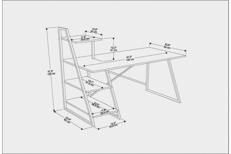 Andifli Skrivebord 60x120x120 cm med opbevaring - Hvid - Skrivebord