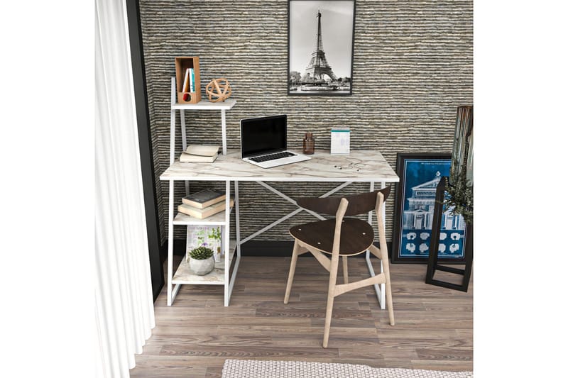 Andifli Skrivebord 60x120x120 cm med opbevaring - Hvid - Møbler - Borde - Kontorbord - Skrivebord