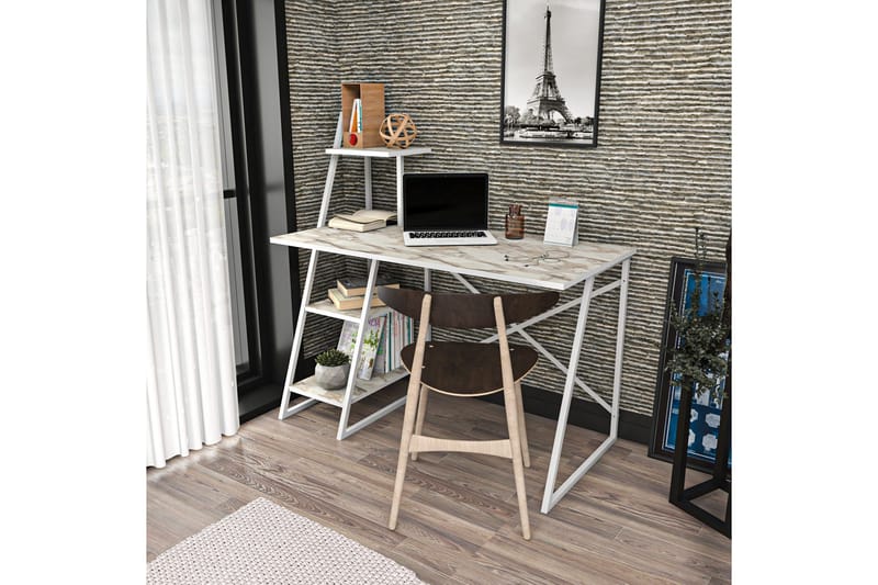 Andifli Skrivebord 60x120x120 cm med opbevaring - Hvid - Skrivebord