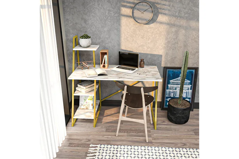 Andifli Skrivebord 60x120x120 cm med opbevaring - Hvid - Møbler - Borde - Kontorbord - Skrivebord