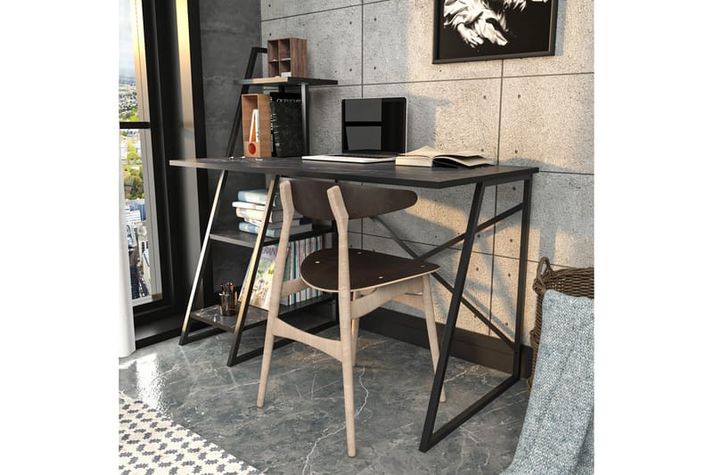 Andifli Skrivebord 60x120x120 cm med opbevaring - Sort - Møbler - Borde - Kontorbord - Skrivebord