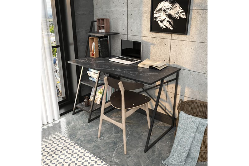 Andifli Skrivebord 60x120x120 cm med opbevaring - Sort - Møbler - Borde - Kontorbord - Skrivebord