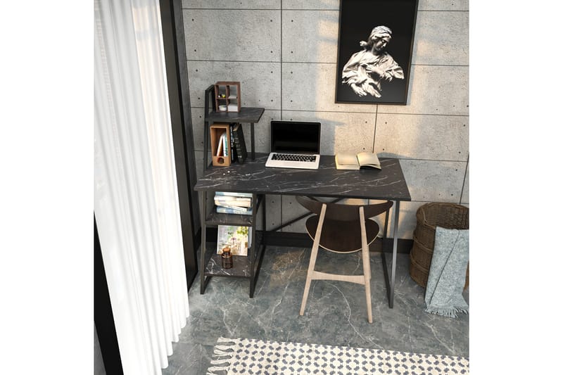 Andifli Skrivebord 60x120x120 cm med opbevaring - Sort - Møbler - Borde - Kontorbord - Skrivebord