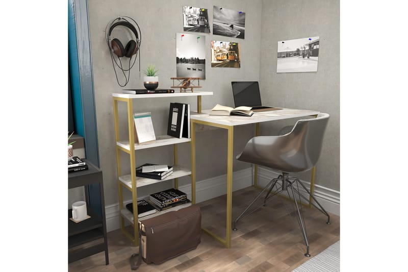 Andifli Skrivebord 60x76,8x133 cm med opbevaring - Guld - Møbler - Borde - Kontorbord - Skrivebord
