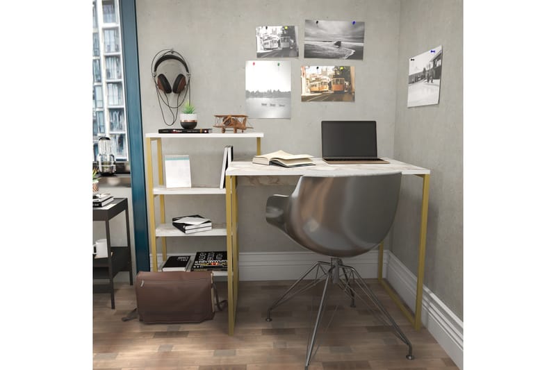 Andifli Skrivebord 60x76,8x133 cm med opbevaring - Guld - Møbler - Borde - Kontorbord - Skrivebord