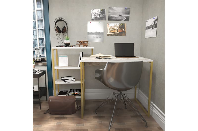 Andifli Skrivebord 60x76,8x133 cm med opbevaring - Guld - Skrivebord