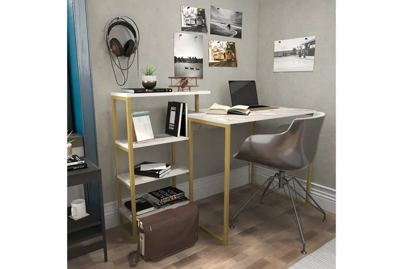 Andifli Skrivebord 60x76,8x133 cm med opbevaring - Guld - Møbler - Borde - Kontorbord - Skrivebord