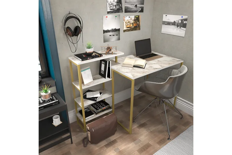 Andifli Skrivebord 60x76,8x133 cm med opbevaring - Guld - Møbler - Borde - Kontorbord - Skrivebord