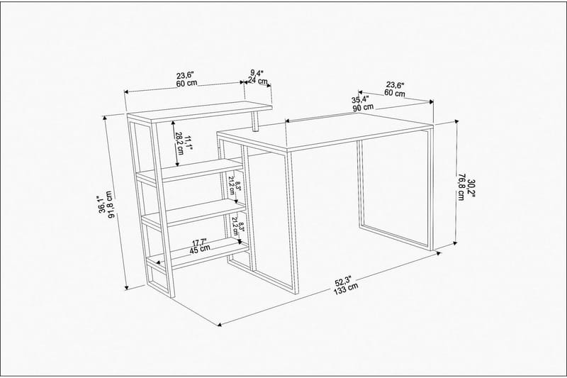 Andifli Skrivebord 60x76,8x133 cm med opbevaring - Hvid - Skrivebord