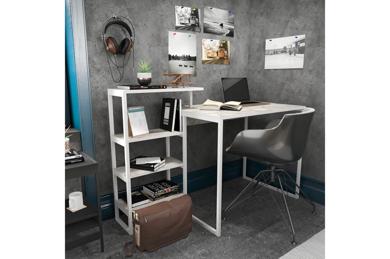 Andifli Skrivebord 60x76,8x133 cm med opbevaring - Hvid - Møbler - Borde - Kontorbord - Skrivebord