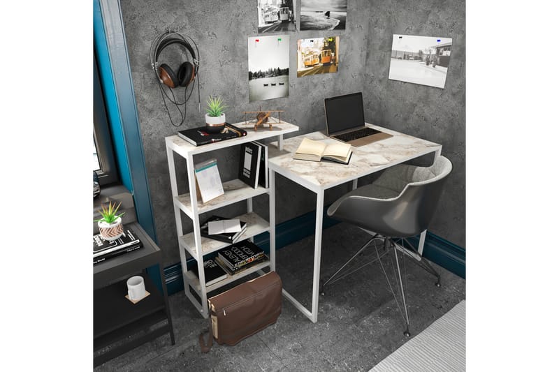 Andifli Skrivebord 60x76,8x133 cm med opbevaring - Hvid - Møbler - Borde - Kontorbord - Skrivebord