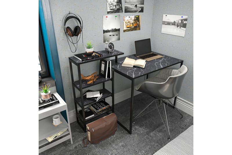 Andifli Skrivebord 60x76,8x133 cm med opbevaring - Sort - Møbler - Borde - Kontorbord - Skrivebord