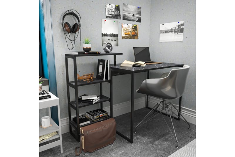 Andifli Skrivebord 60x76,8x133 cm med opbevaring - Sort - Møbler - Borde - Kontorbord - Skrivebord