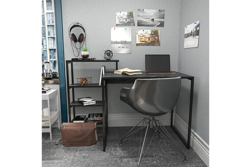 Andifli Skrivebord 60x76,8x133 cm med opbevaring - Sort - Møbler - Borde - Kontorbord - Skrivebord