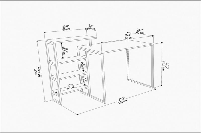 Andifli Skrivebord 60x76,8x133 cm med opbevaring - Sort - Møbler - Borde - Kontorbord - Skrivebord