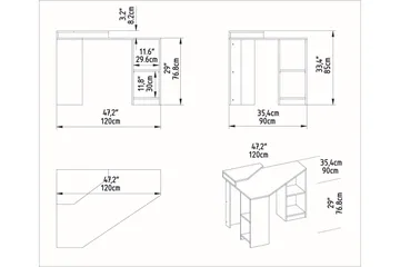 Andifli Skrivebord 90x76,8x120 cm med opbevaring - Hvid - Møbler - Borde - Kontorbord - Skrivebord - hjørneskrivebord