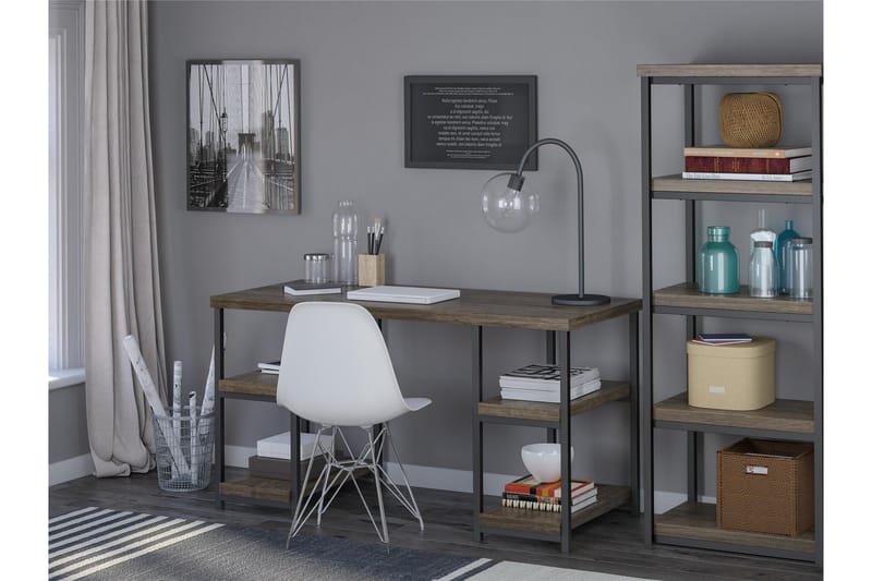 Ashlar Skrivebord 137 cm med Opbevaring 4 Hylder Brun/Sort - Dorel Home - Møbler - Borde - Kontorbord - Skrivebord