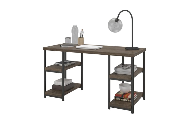Ashlar Skrivebord 137 cm med Opbevaring 4 Hylder Brun/Sort - Dorel Home - Møbler - Borde - Kontorbord - Skrivebord