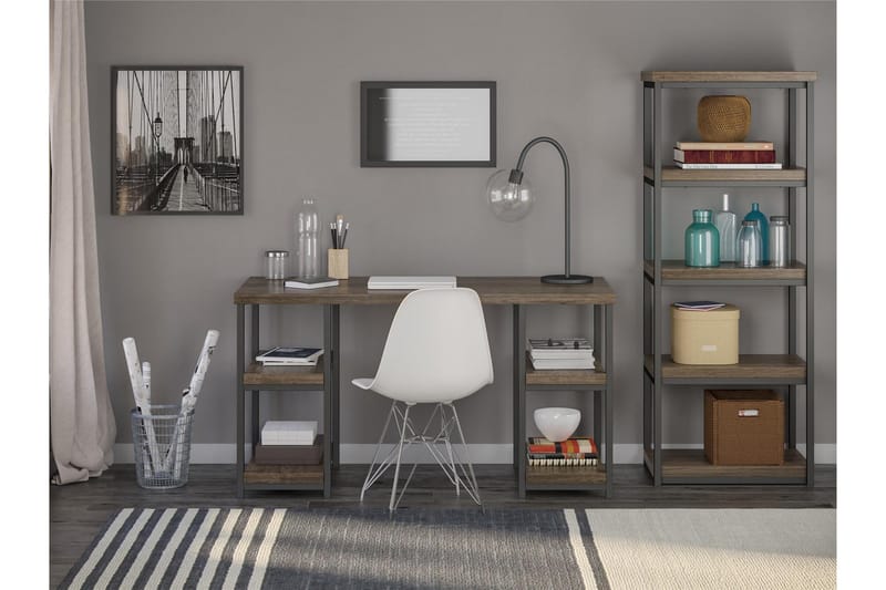 Ashlar Skrivebord 137 cm med Opbevaring 4 Hylder Brun/Sort - Dorel Home - Møbler - Borde - Kontorbord - Skrivebord