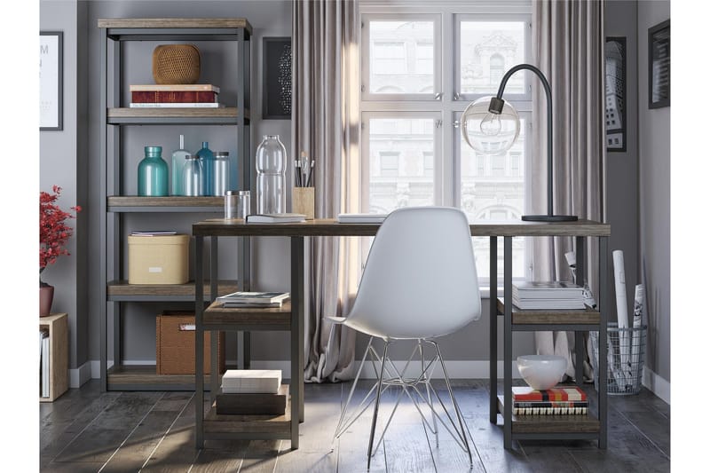 Ashlar Skrivebord 137 cm med Opbevaring 4 Hylder Brun/Sort - Dorel Home - Møbler - Borde - Kontorbord - Skrivebord