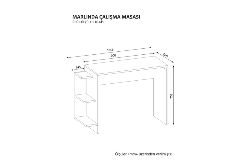 Asillane Skrivebord 104 cm med Opbevaring Sidohyllor - Hvid - Skrivebord