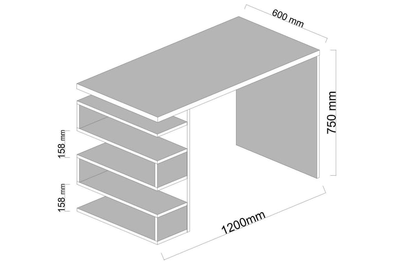 Asillane Skrivebord 120 cm med Sideopbevaring - Hvid - Skrivebord