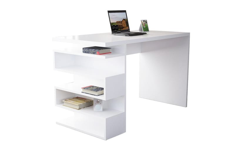 Asillane Skrivebord 120 cm med Sideopbevaring - Hvid - Skrivebord