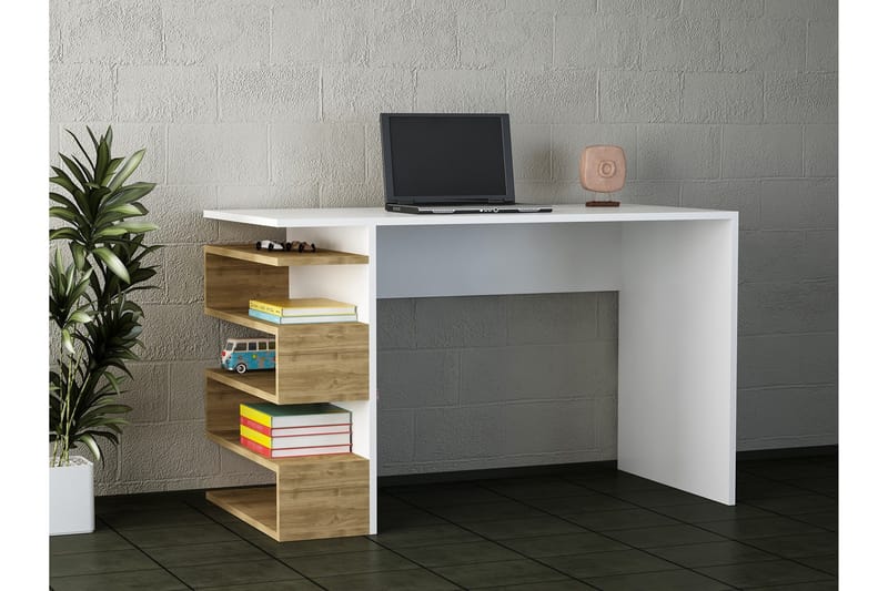 Asillane Skrivebord 120 cm med Sideopbevaring - Hvid/Valnøddebrun - Møbler - Borde - Kontorbord - Skrivebord