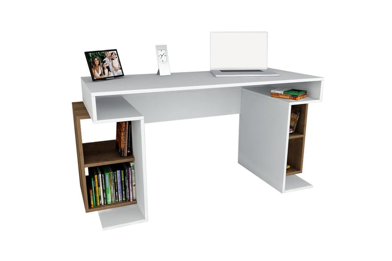 Asillane Skrivebord 153 cm  med Opbevaringsben - Hvid/Valnøddebrun - Skrivebord