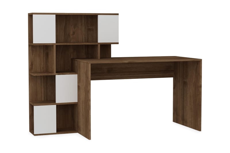 Asillo Skrivebord 164 cm med Opbevaring - Hvid/Valnøddebrun - Skrivebord