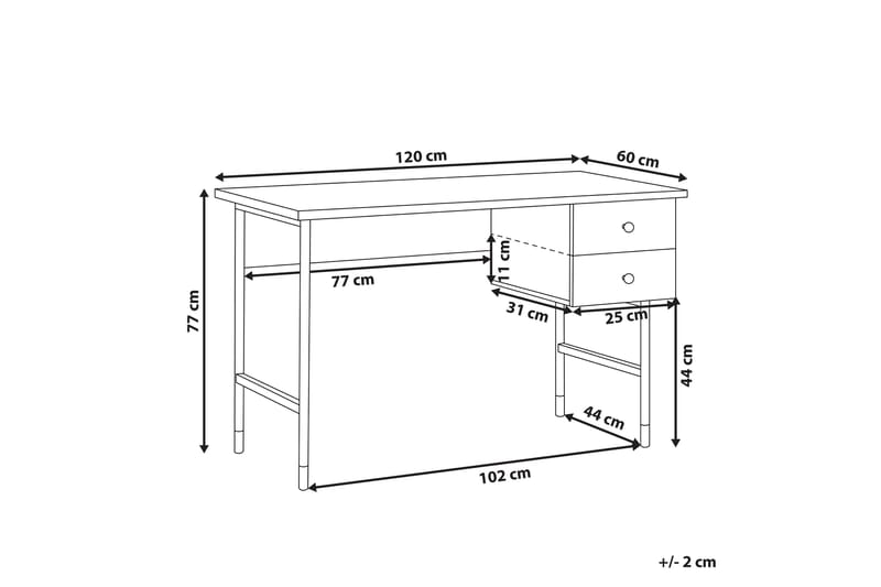 Assaria Skrivebord 120 cm med Opbevaring 2 Skuffer - Lyset Træ - M�øbler - Borde - Kontorbord - Skrivebord