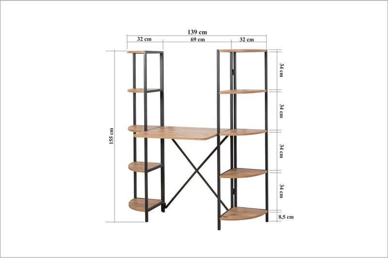 Aura Skrivebord 139 cm - Brun/Sort - Møbler - Borde - Kontorbord - Skrivebord
