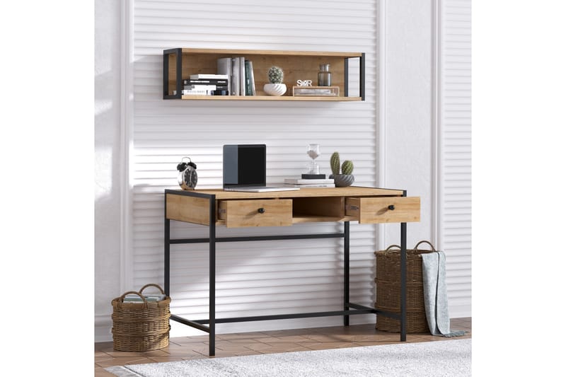 Avelsbol Skrivebord 100 cm med Opbevaring 2 Skuffer + Hylde - Brun - Møbler - Borde - Kontorbord - Skrivebord