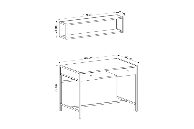 Avelsbol Skrivebord 100 cm med Opbevaring 2 Skuffer + Hylde - Brun - Skrivebord