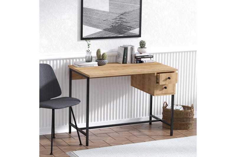 Avelsbol Skrivebord 100 cm med Opbevaring 2 Skuffer - Natur/Sort - Møbler - Borde - Kontorbord - Skrivebord