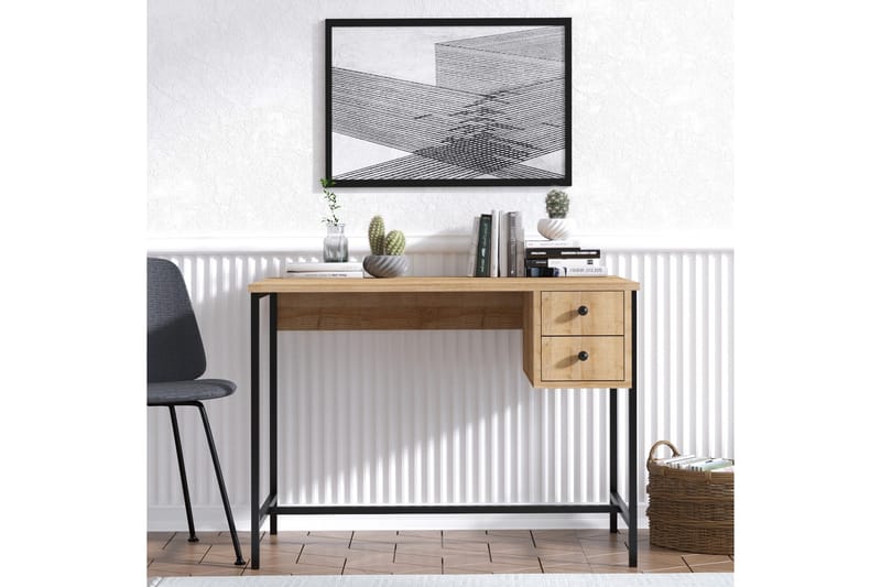 Avelsbol Skrivebord 100 cm med Opbevaring 2 Skuffer - Natur/Sort - Møbler - Borde - Kontorbord - Skrivebord