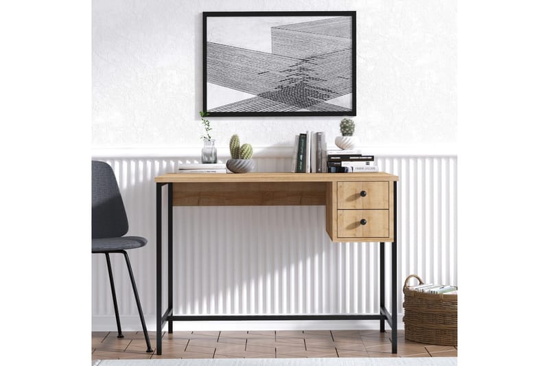 Avelsbol Skrivebord 100 cm med Opbevaring 2 Skuffer - Natur/Sort - Skrivebord