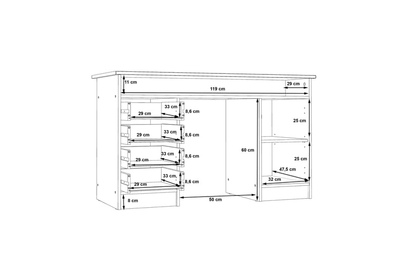 Baacwood Skrivebord 126 cm - Hvid - Skrivebord