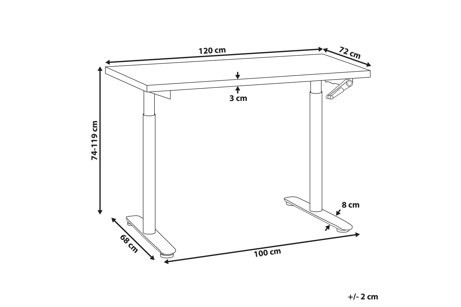 Banner Skrivebord 72x120 cm - Sort/Hvid - Møbler - Borde - Kontorbord - Skrivebord - hæve-sænke-bord