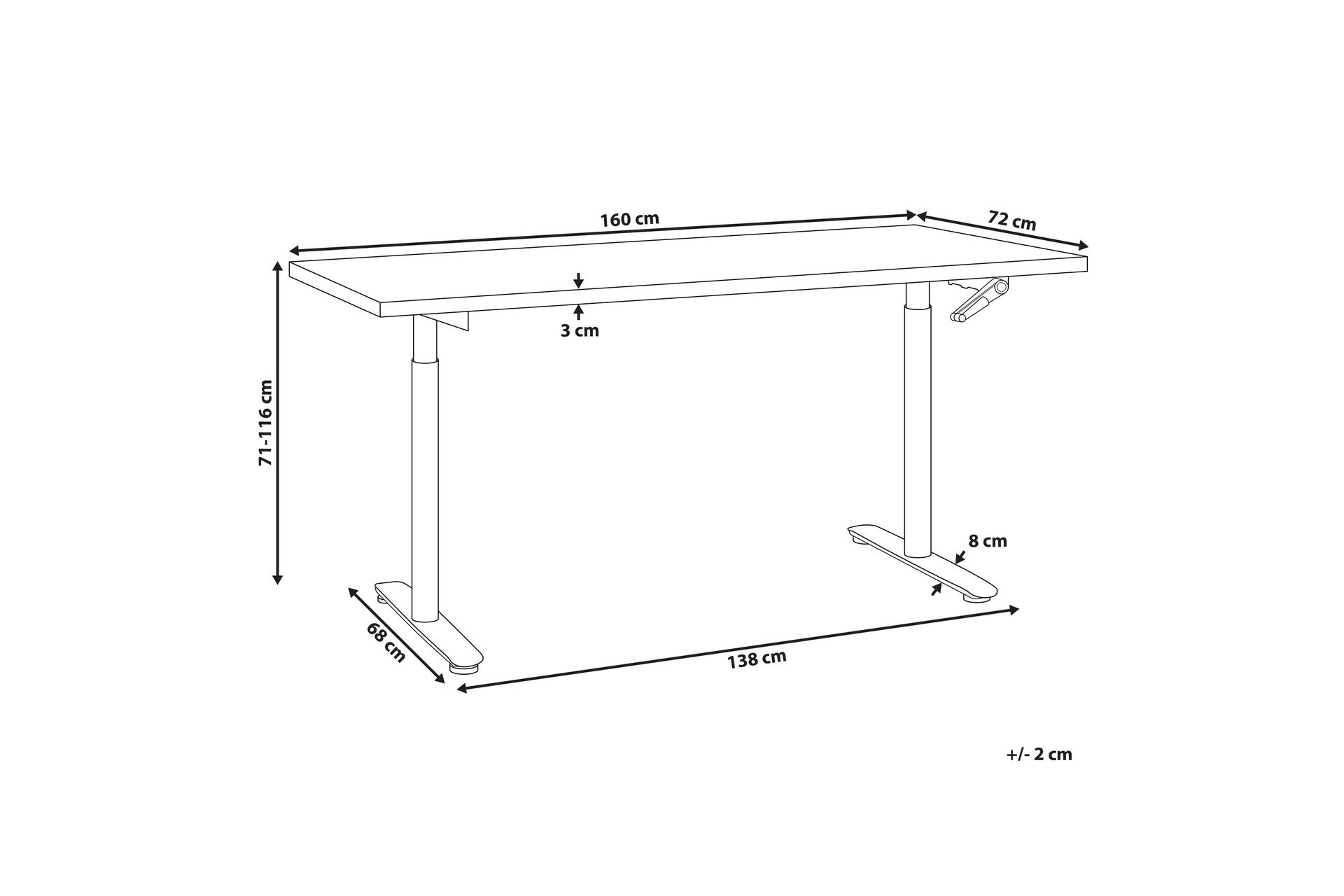 Banner Skrivebord 72x160 cm - Sort - Møbler - Borde - Kontorbord - Skrivebord - hæve-sænke-bord