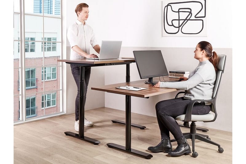 Banner Skrivebord 80x180 cm - Mørkt træ/Sort - Møbler - Borde - Kontorbord - Skrivebord - hæve-sænke-bord
