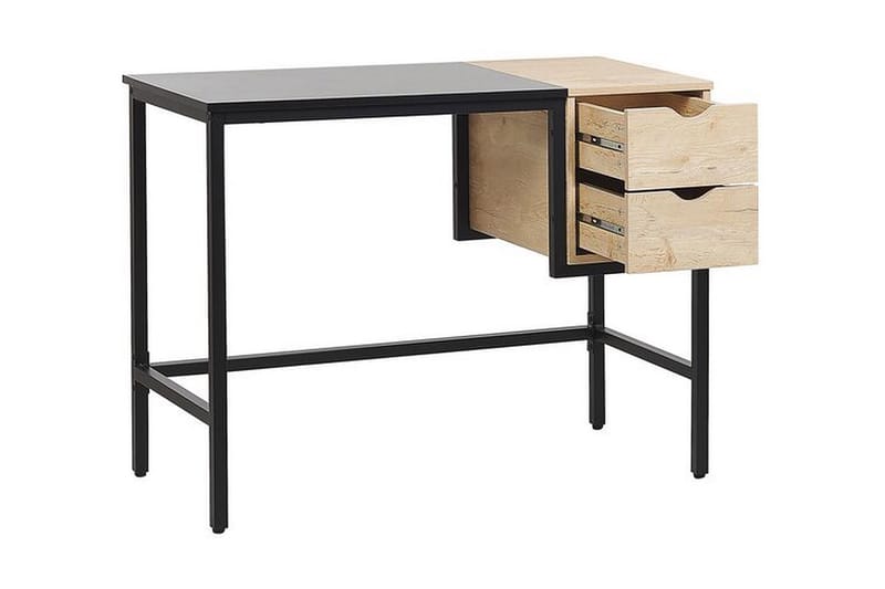 Barrakeh Skrivebord 100 cm med Opbevaring 2 Skuffer - Sort/Lyset Træ - Møbler - Borde - Kontorbord - Skrivebord