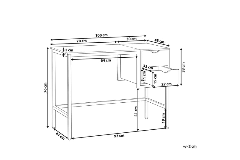Barrakeh Skrivebord 100 cm med Opbevaring 2 Skuffer - Sort/Lyset Træ - Møbler - Borde - Kontorbord - Skrivebord