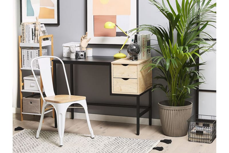 Barrakeh Skrivebord 100 cm med Opbevaring 2 Skuffer - Sort/Lyset Træ - Møbler - Borde - Kontorbord - Skrivebord