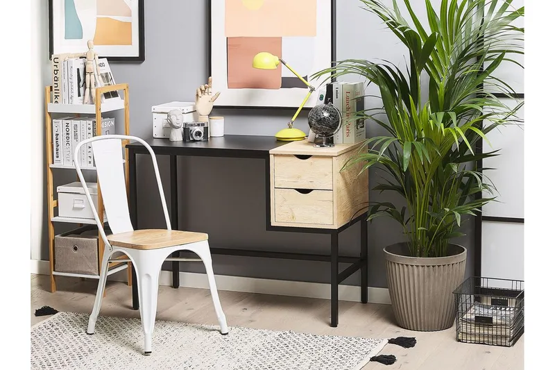 Barrakeh Skrivebord 100 cm med Opbevaring 2 Skuffer - Sort/Lyset Træ - Møbler - Borde - Kontorbord - Skrivebord