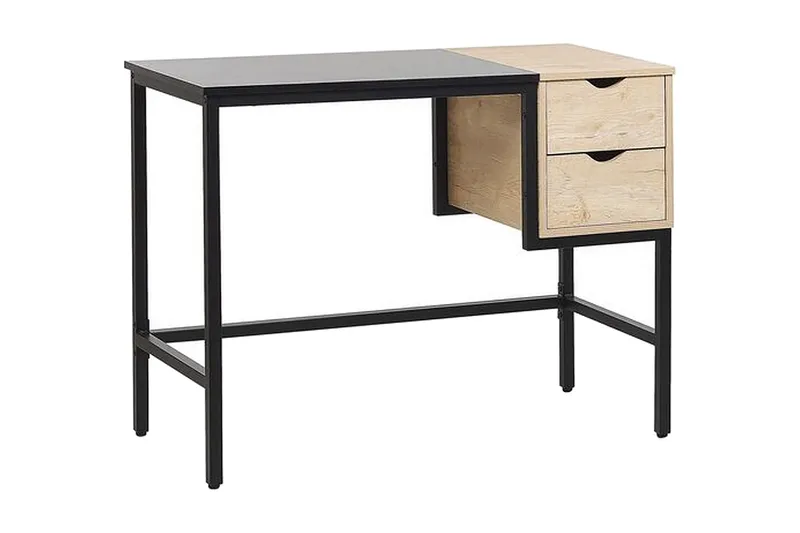 Barrakeh Skrivebord 100 cm med Opbevaring 2 Skuffer, Sort/Lyset Træ